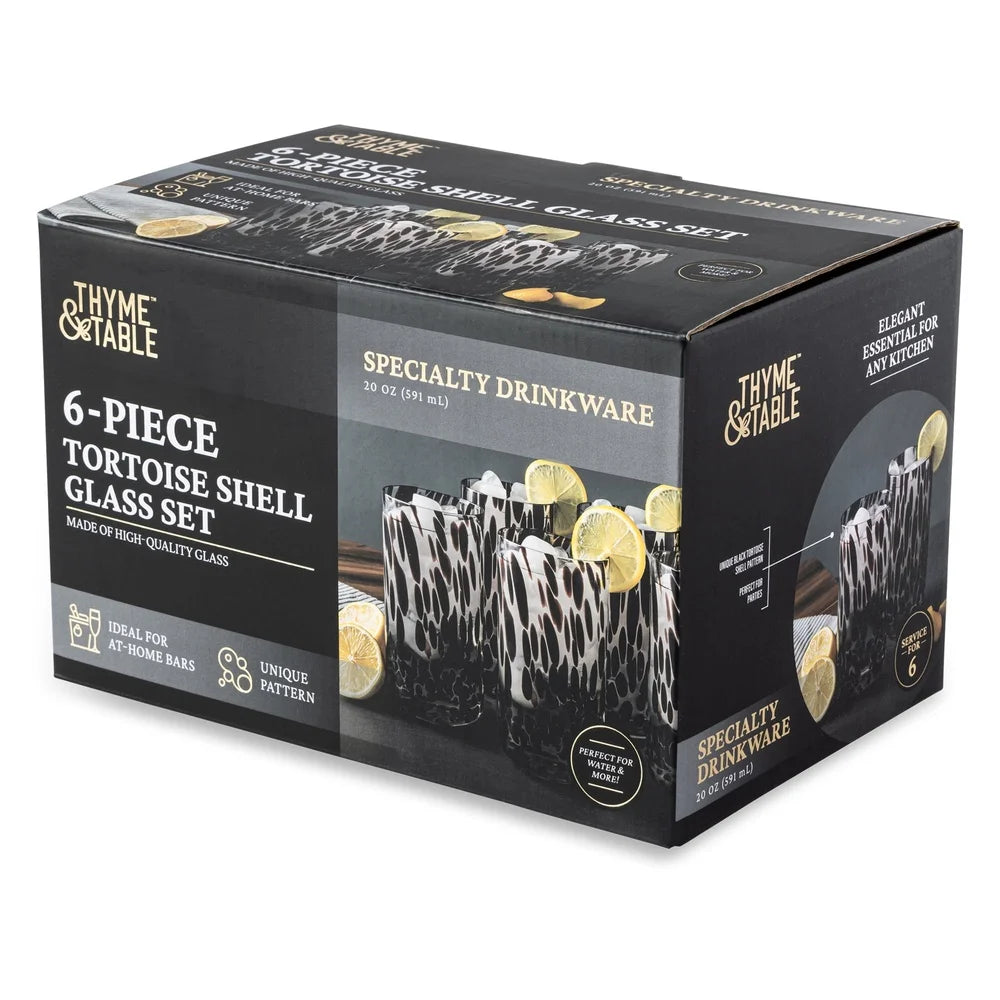 6-Pack Tortoise Shell Drinking Glasses Durable Tumblers Home Bar Parties Cocktails Iced Tea Mocktails Hand Wash Recommended 20oz