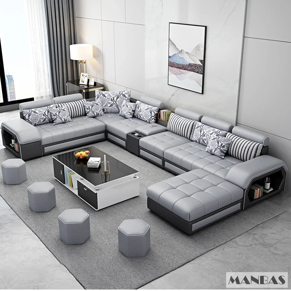 Linlamlim Fabric Sofa Set With USB And Stools U Shaped