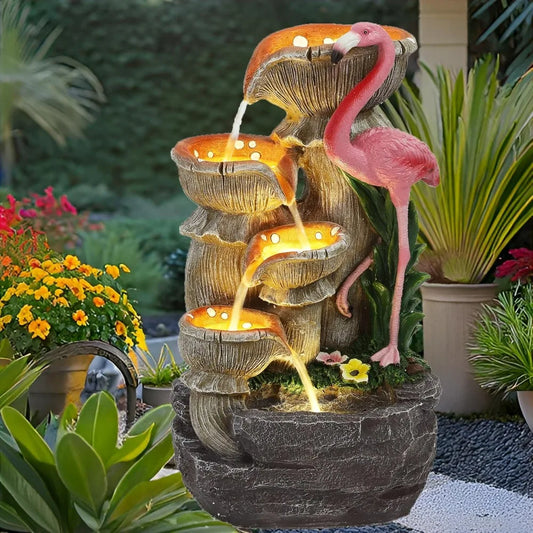 USSerenaY 5 Tier Outdoor Water Fountain Flamingo Cascading