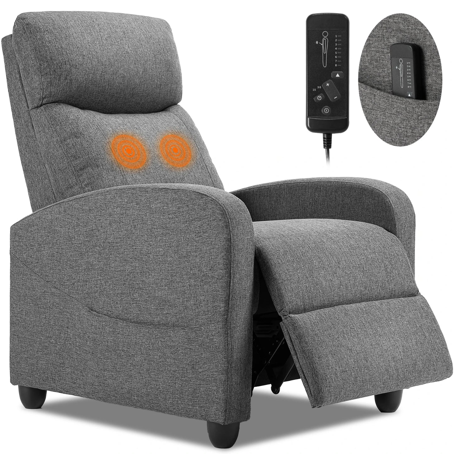 JHK Recliner Chair Massage Sofa Fabric Lumbar Support