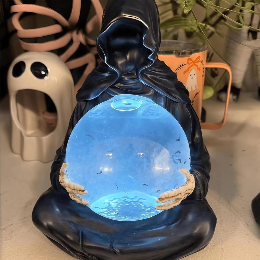 Grim Reaper Statue Reaper Sitting With Bat Crystal Ball