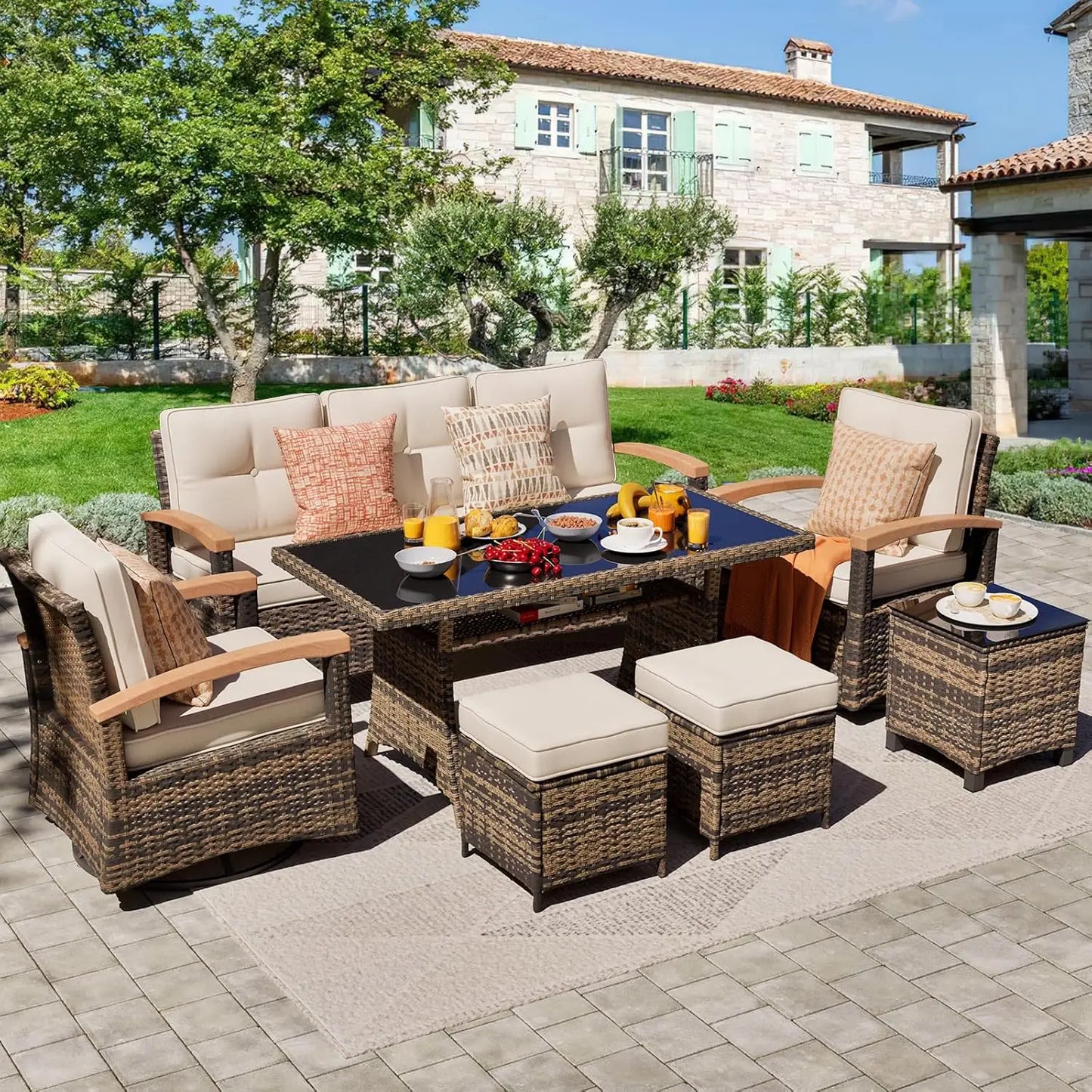 Angduo PE Wicker Outdoor Patio Furniture Set With Armrests