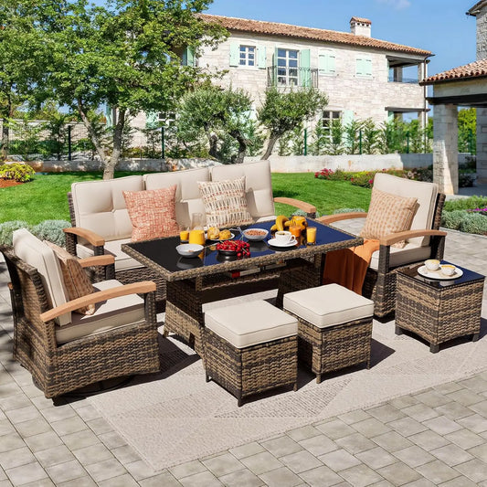 Angduo PE Wicker Outdoor Patio Furniture Set With Armrests