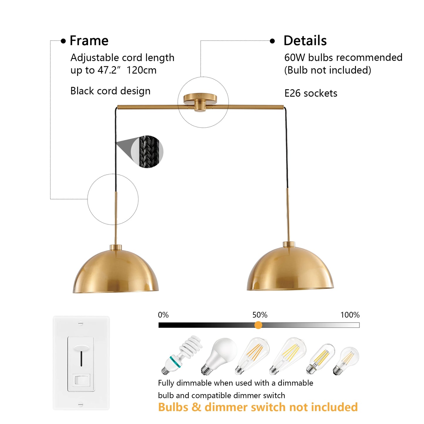 ARLGSITE Industrial Modern Double Pendant Light Adjustable