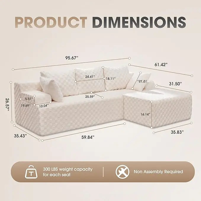 HUANZHUANG Modular L Shaped 3 Seat Sectional Sofa Memory Foam