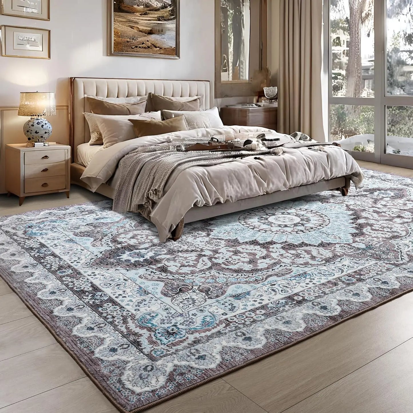 Noahas Machine Washable Tibetan Area Rug Non Slip Low Pile