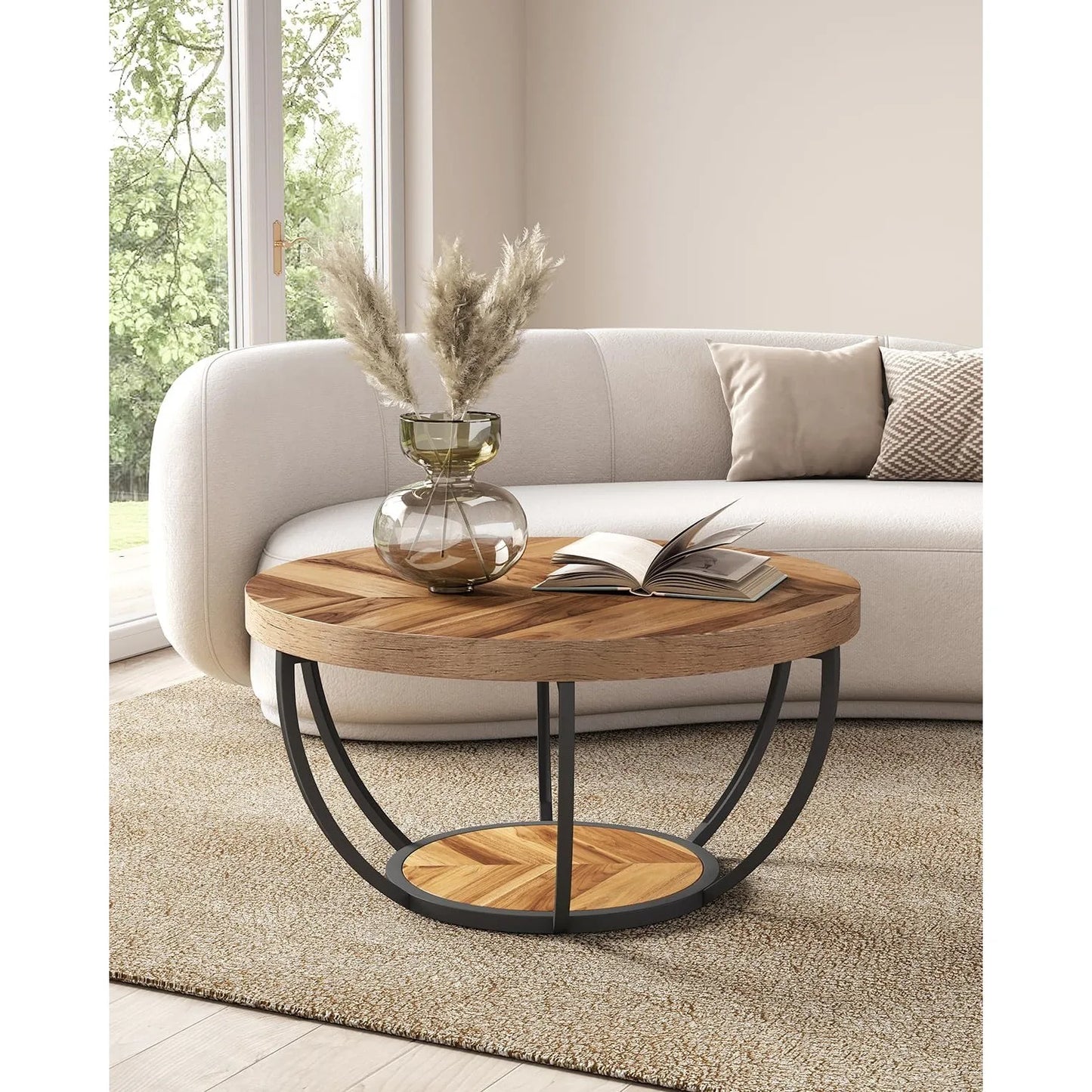 Little Tree Marble Circle Coffee Table With Gold Metal Legs