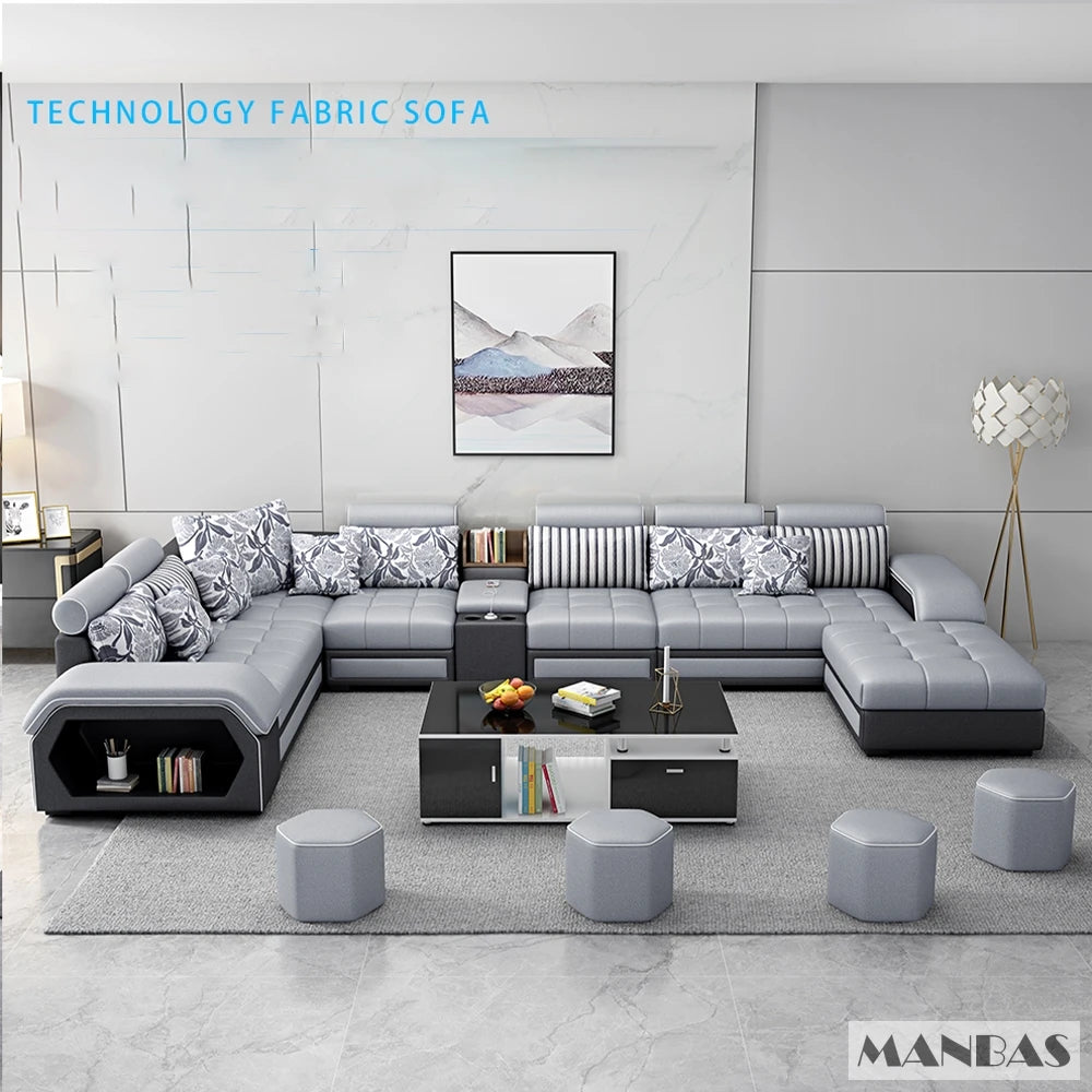 Linlamlim Fabric Sofa Set With USB And Stools U Shaped