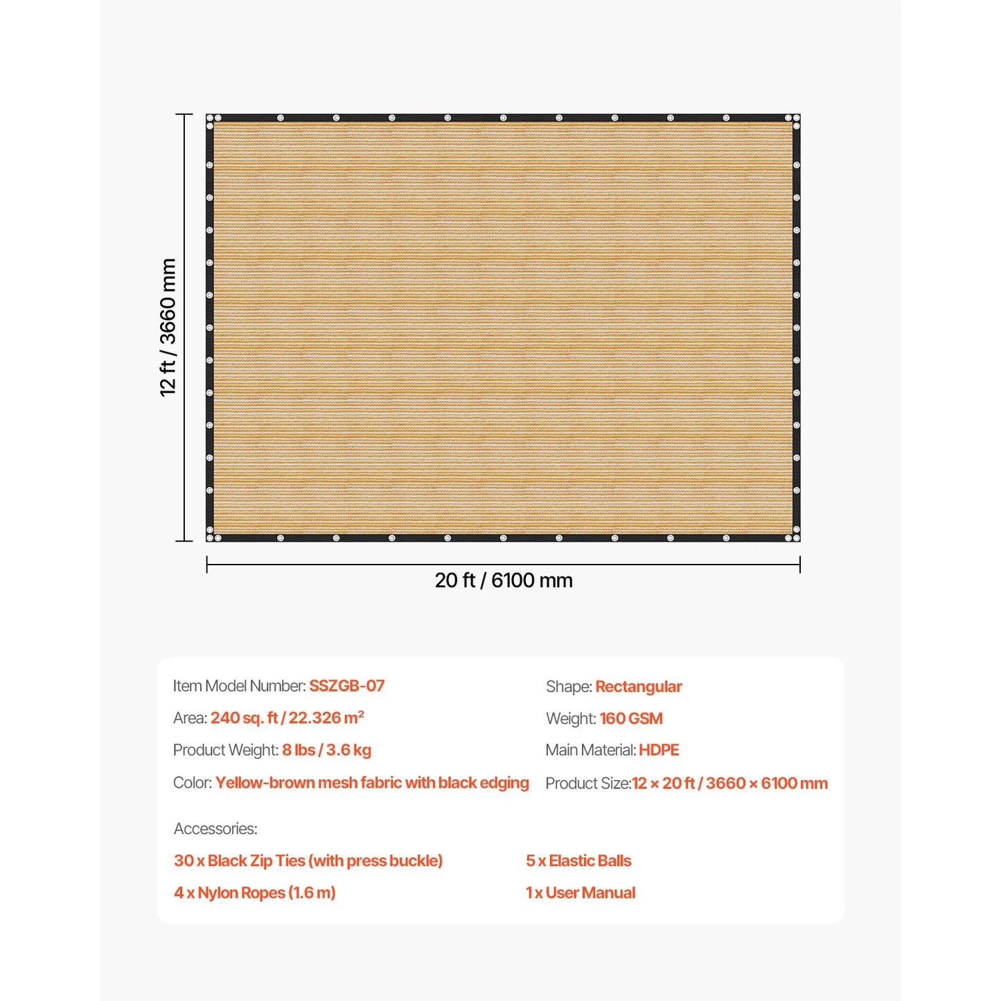 SucceBuy Shade Cloth 90 Percent 140 GSM HDPE Canopy
