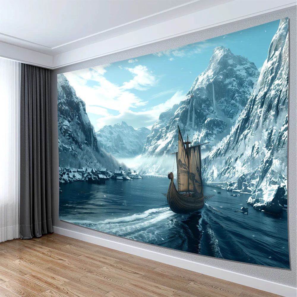 Fujian Craft of Weaving Viking Ship Wall Tapestry Decor