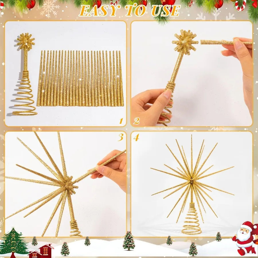 13.7 Inch Gold Christmas Tree Topper 3D Burst Gold Tree Topper Exploding Star Christmas Tree New Year Holiday Tree Decoration f