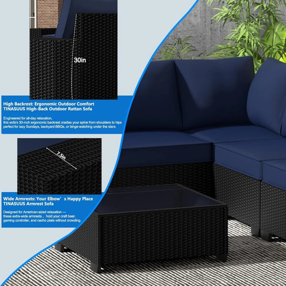 RBXC 6 Piece All Weather Outdoor Rattan Patio Sectional Set