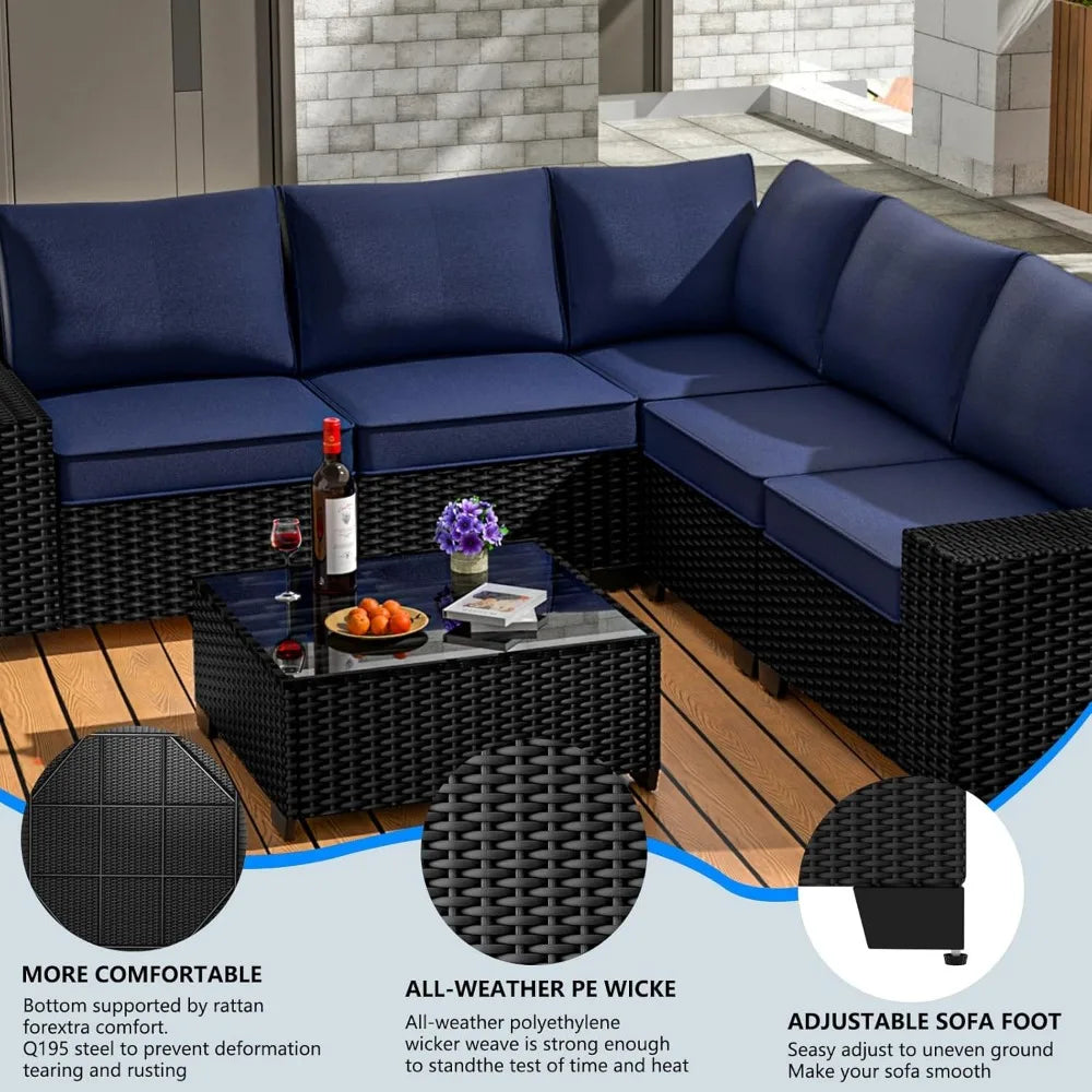 RBXC 6 Piece All Weather Outdoor Rattan Patio Sectional Set