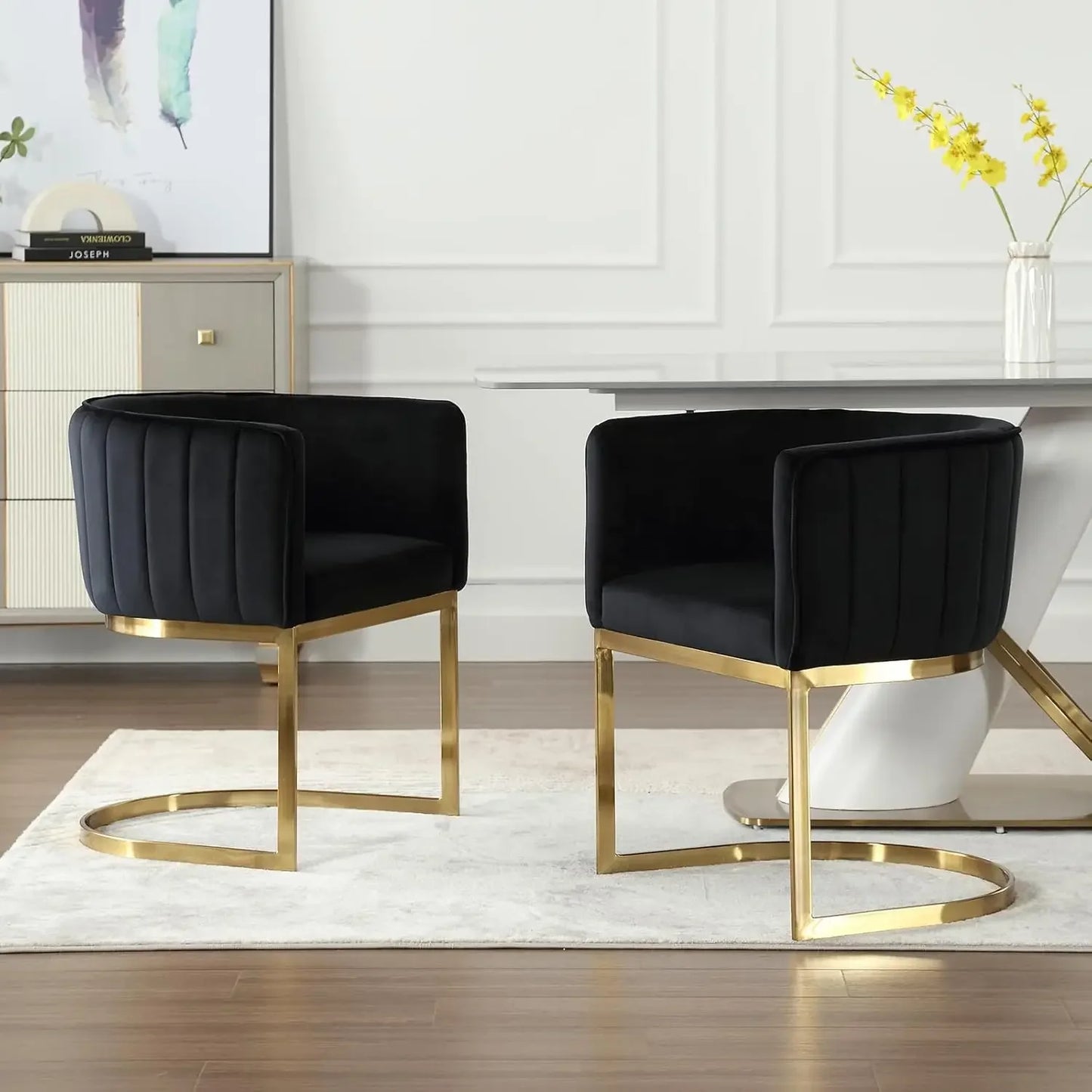 Folded Velvet Dining Chairs Set of 4 With Metal Frame