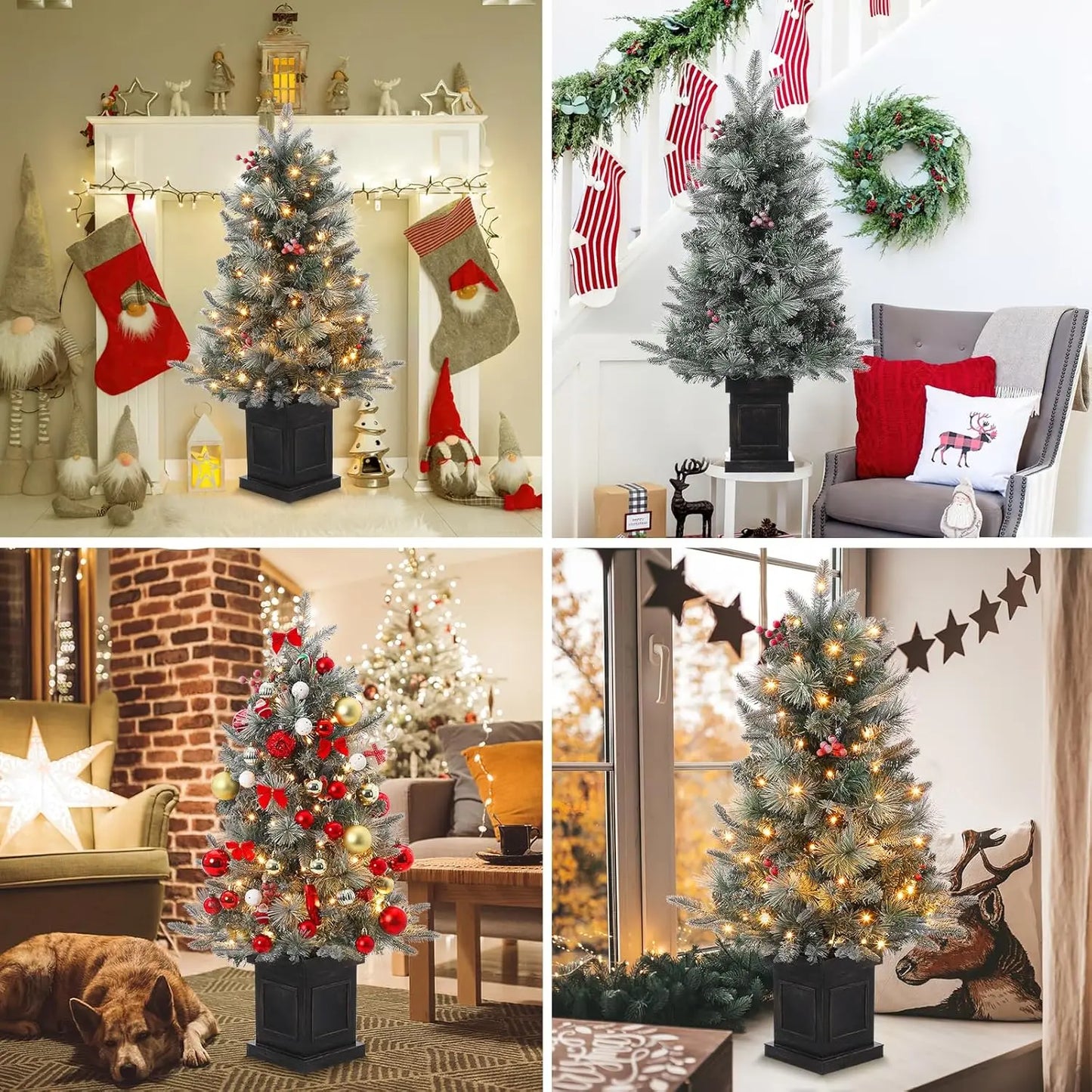 3FT Prelit Snow Flocked Christmas Tree with Prelit Premium 78 LED 8 Mode Battery Powered Small Xmas Tree For Home Decoration