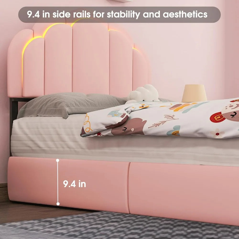 ANGDUO LED Bed Frame with Storage Drawers Petal Headboard