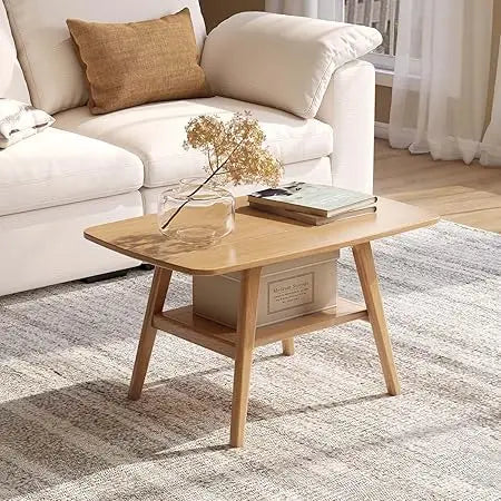 DAFIFY 100 Percent Solid Oak Wood Coffee Table With Storage
