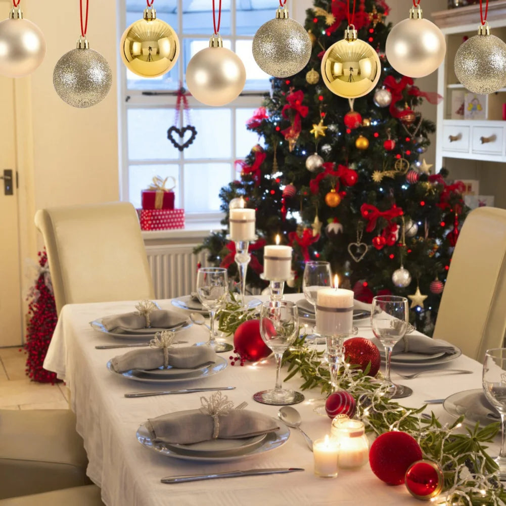 24pcs/set Christmas Ball Ornaments 4/6/8CM Xmas Tree Hanging Pendant Plastic Gold Red Ball for Wedding Home Party New Year Decor