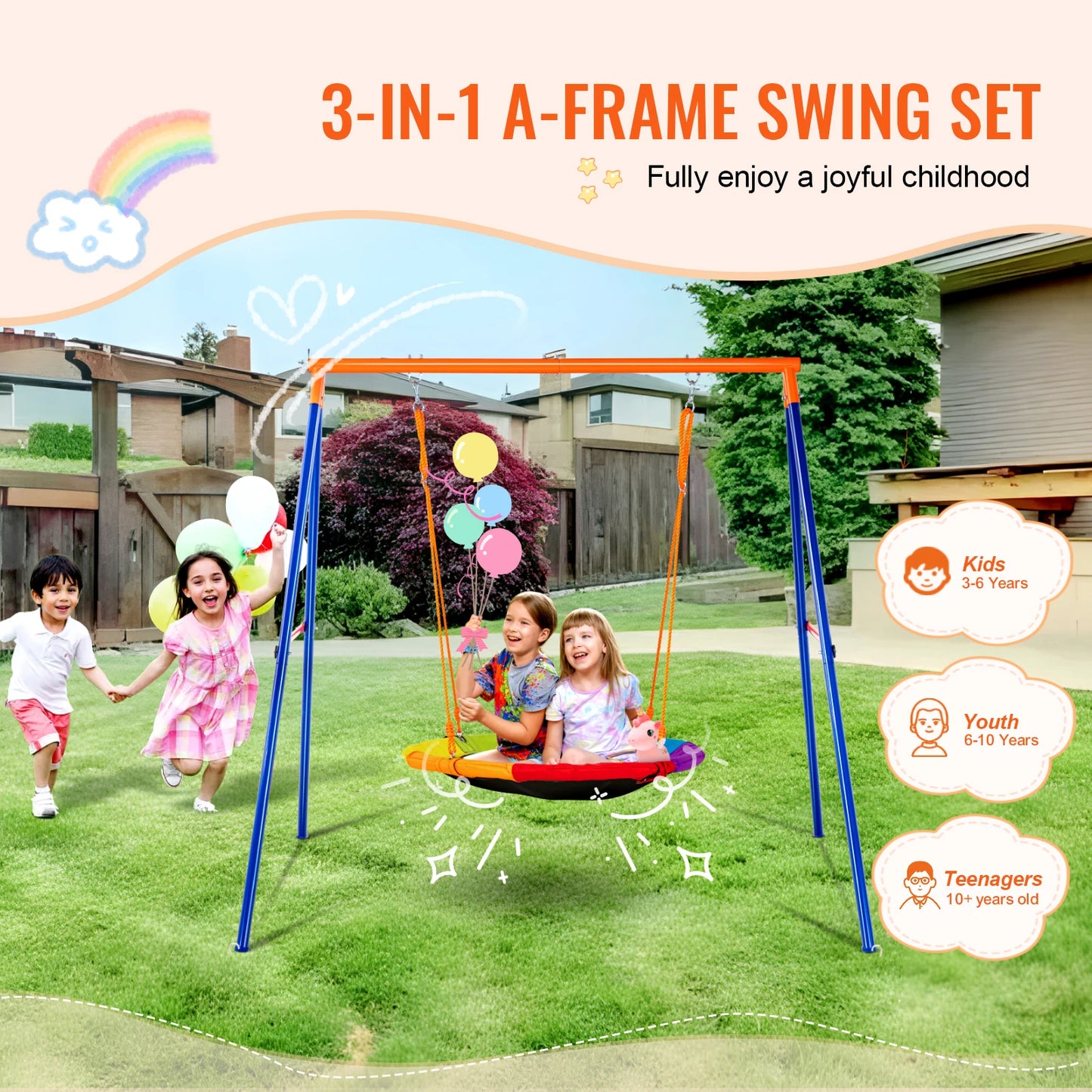 SucceBuy Swing Set 600 Lb Capacity With Saucer Seat