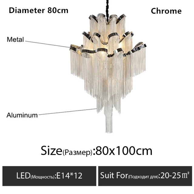 Italy Designer Stream Tassel Chandelier Aluminum Chain