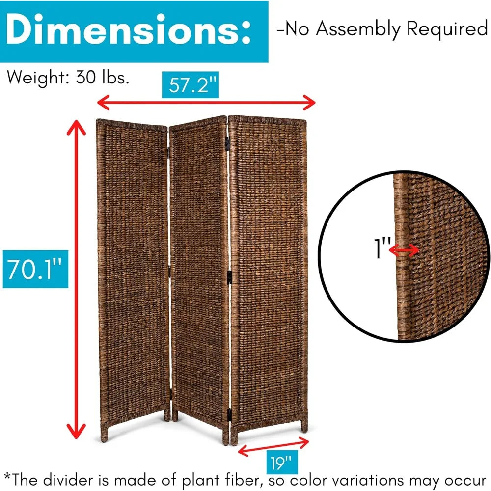 Seagrass Room Divider Three Panel Handwoven Abaca Screen