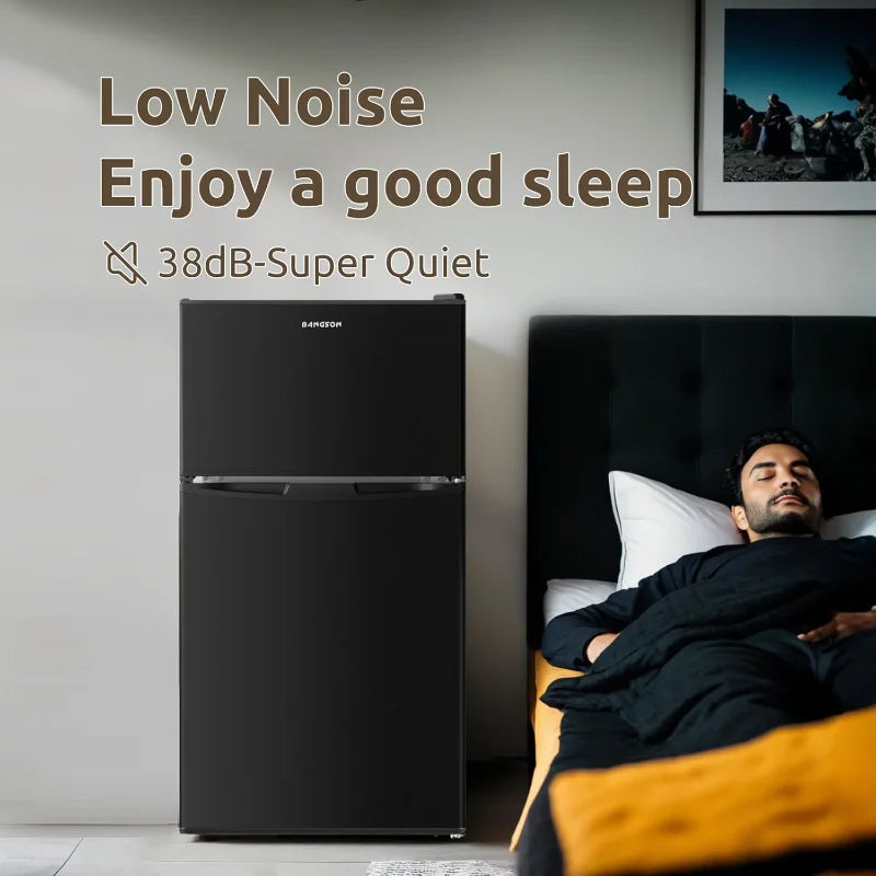 BANGSON Mini Fridge with Freezer, 2 Door Small Refrigerator with Freezer, Mini Fridge for Bedroom, 3.2 CU.FT, For Home, Office