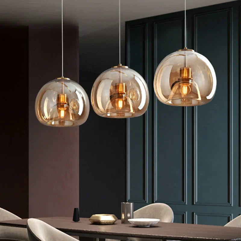 Modern Minimalist Glass Ceiling Light E27 Dining Room Lamp