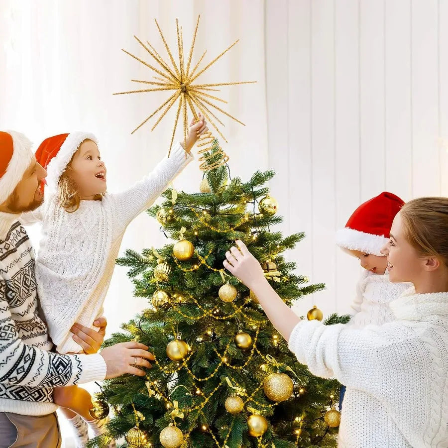 13.7 Inch Gold Christmas Tree Topper 3D Burst Gold Tree Topper Exploding Star Christmas Tree New Year Holiday Tree Decoration f