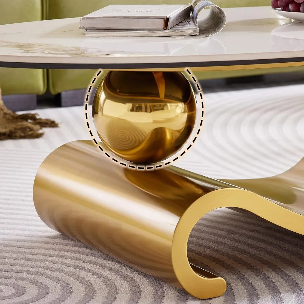 Guangbai Modern Oval Faux Marble Coffee Table Metal Base