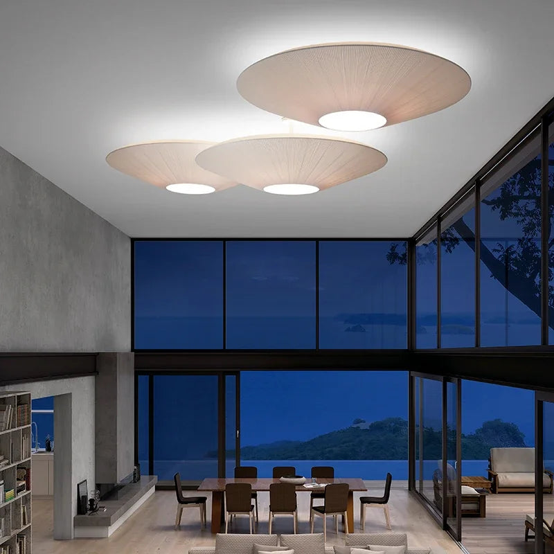Round Fabric Planted Ceiling Light For Foyer And Lobby