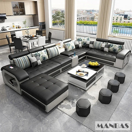 Linlamlim Fabric Sofa Set With USB And Stools U Shaped