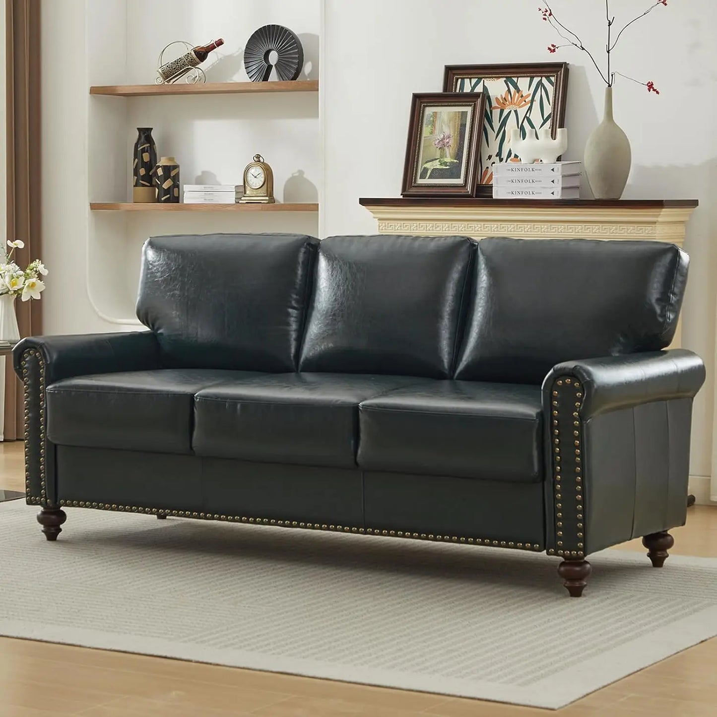 ZUIYU Mid Century Modern Sofa With Storage Nailhead Trim