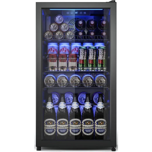 Beverage Fridge, 130 Can Mini Fridge With Glass Door, Beverage Cooler Refrigerator, Wine Drink Beer Cooler