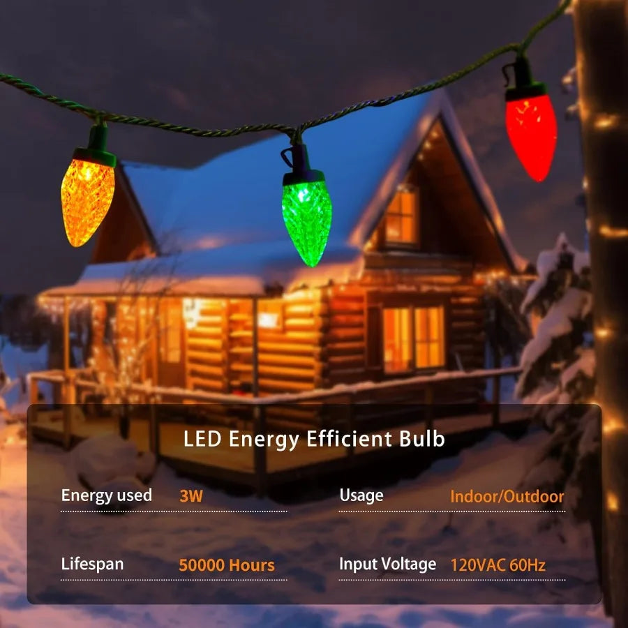 C9 Christmas Pathway Lights 25FT Outdoor Christmas Light with 25 Stakes 25 Multicolored LED Bulbs Connetable String Lights for