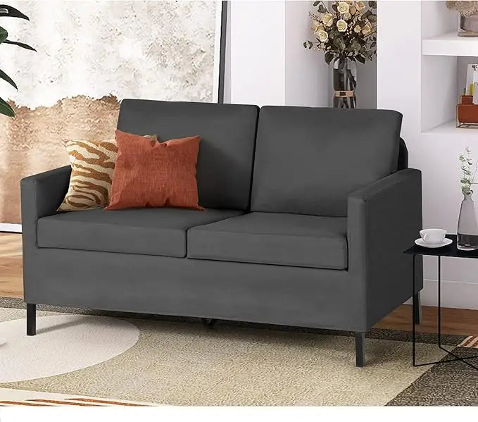YANYING Linen Fabric Modern Loveseat Sofa With Iron Legs