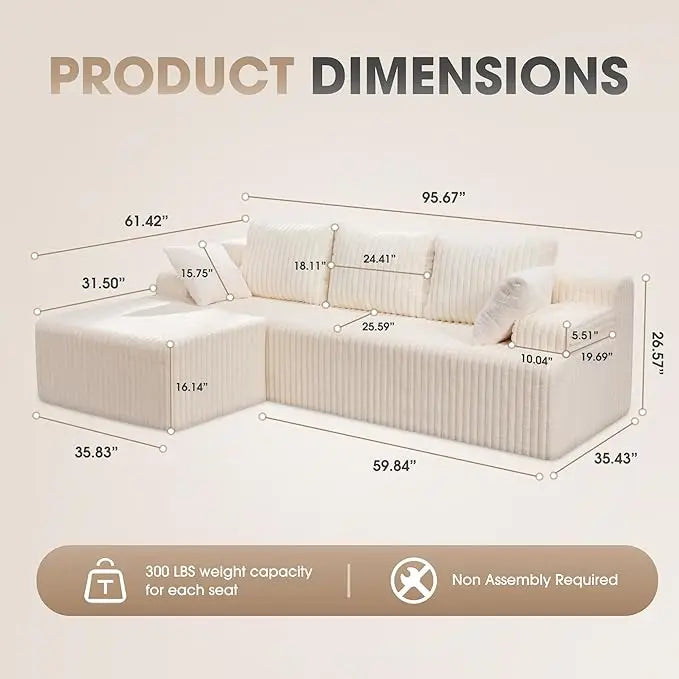 HUANZHUANG Modular L Shaped 3 Seat Sectional Sofa Memory Foam