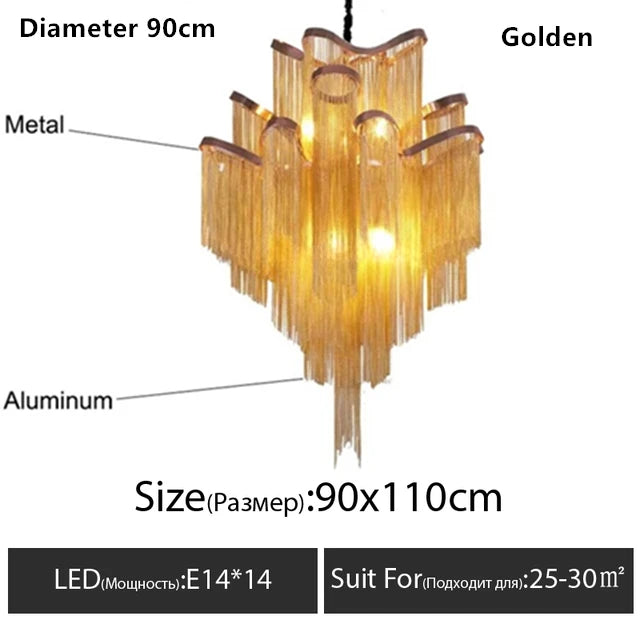 Italy Designer Stream Tassel Chandelier Aluminum Chain