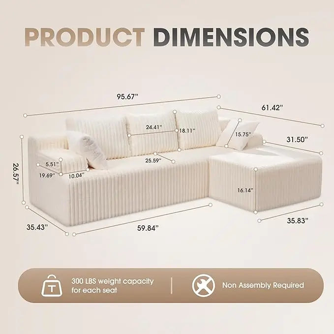 HUANZHUANG Modular L Shaped 3 Seat Sectional Sofa Memory Foam