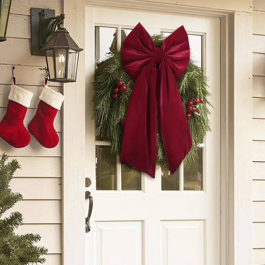 Large Red Velvet Christmas Tree Topper 36x18 Inches for Indoor Outdoor Use Burgundy Ribbon Gift Bows for Home Decor Wreaths Man