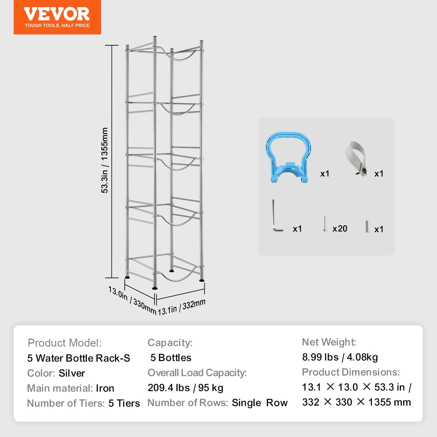 SucceBuy 5 Tier Water Jug Holder Iron Bottle Rack Unit