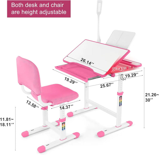 Hign-concerned Kids Desk and Chair Set Height Adjustable
