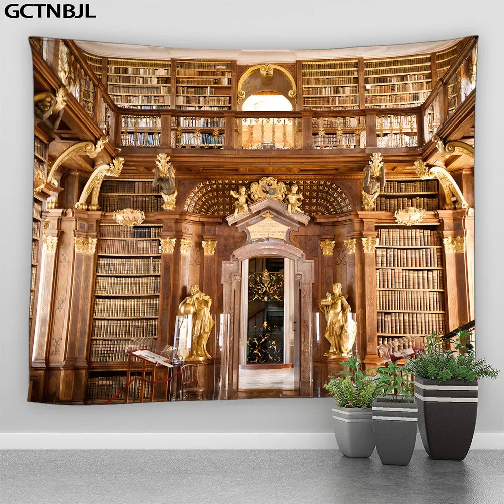 GCTNBJLCN Library Tapestry Wall Hanging Bookshelf Decor