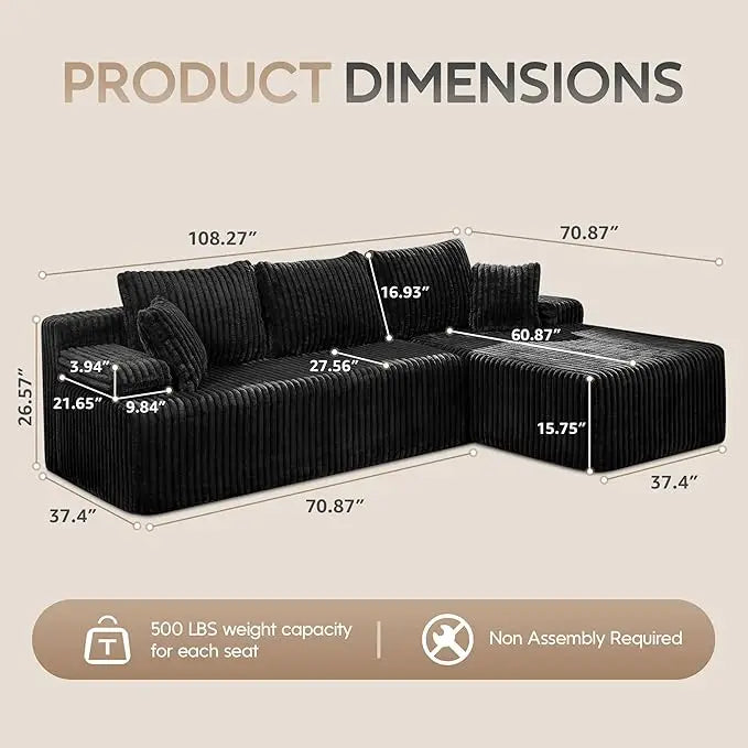 HUANZHUANG Modular L Shaped 3 Seat Sectional Sofa Memory Foam