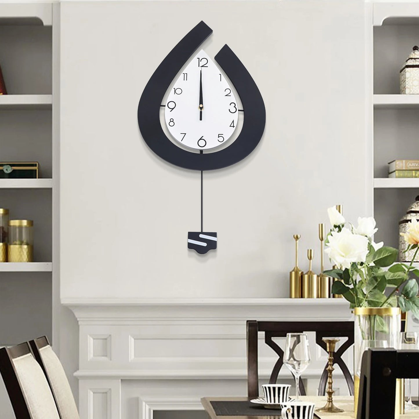 Loyalheartdy Teardrop Swing Wall Clock Modern Pendulum Decor