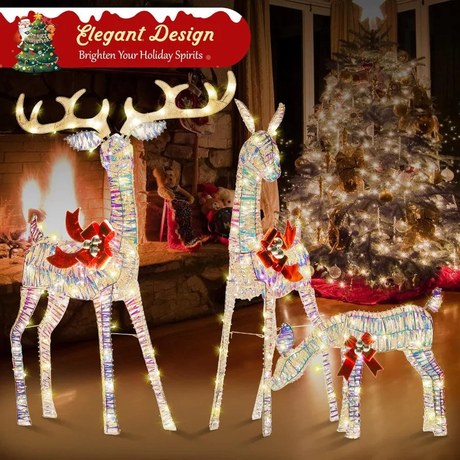 Reindeer Christmas Decoration for Yard 3Piece Light Up Reindeer Family for Christmas Outdoor Decorations Yard Lighted Xmas Deer