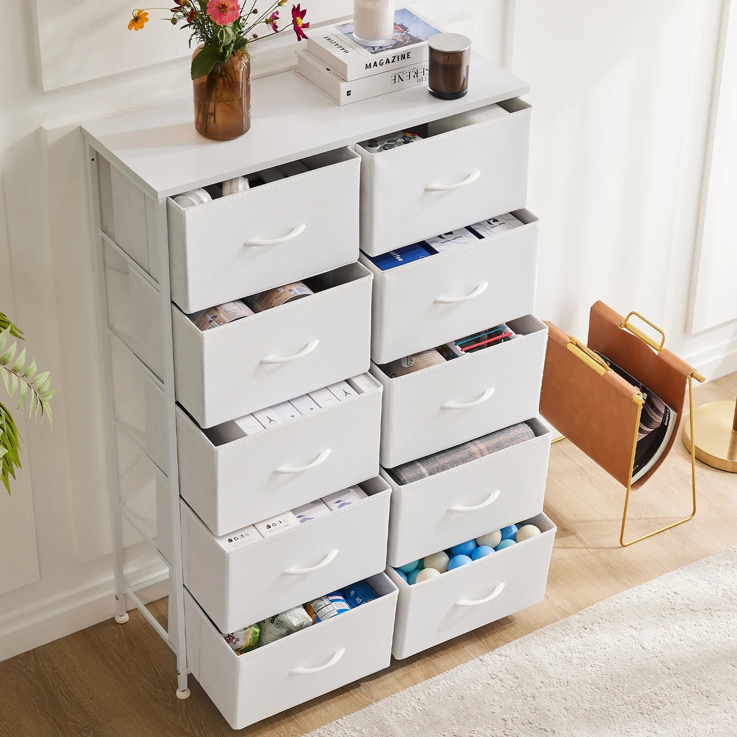JHK Wardrobe Chest With Fabric Drawers For Bedroom Storage