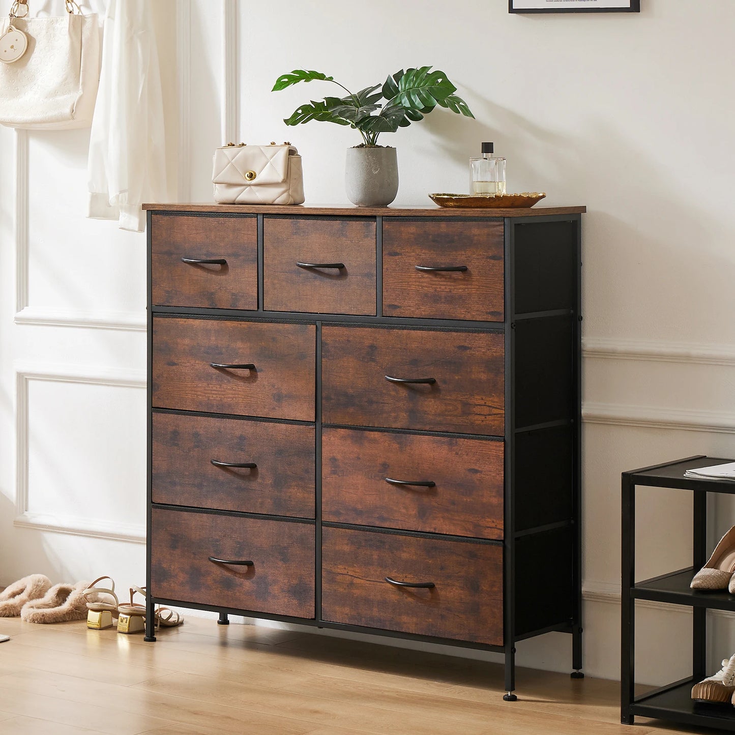 JHK Fabric Storage Dresser With Nine Drawers Bedroom