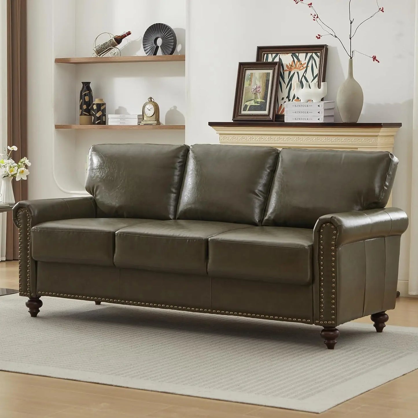 ZUIYU Mid Century Modern Sofa With Storage Nailhead Trim