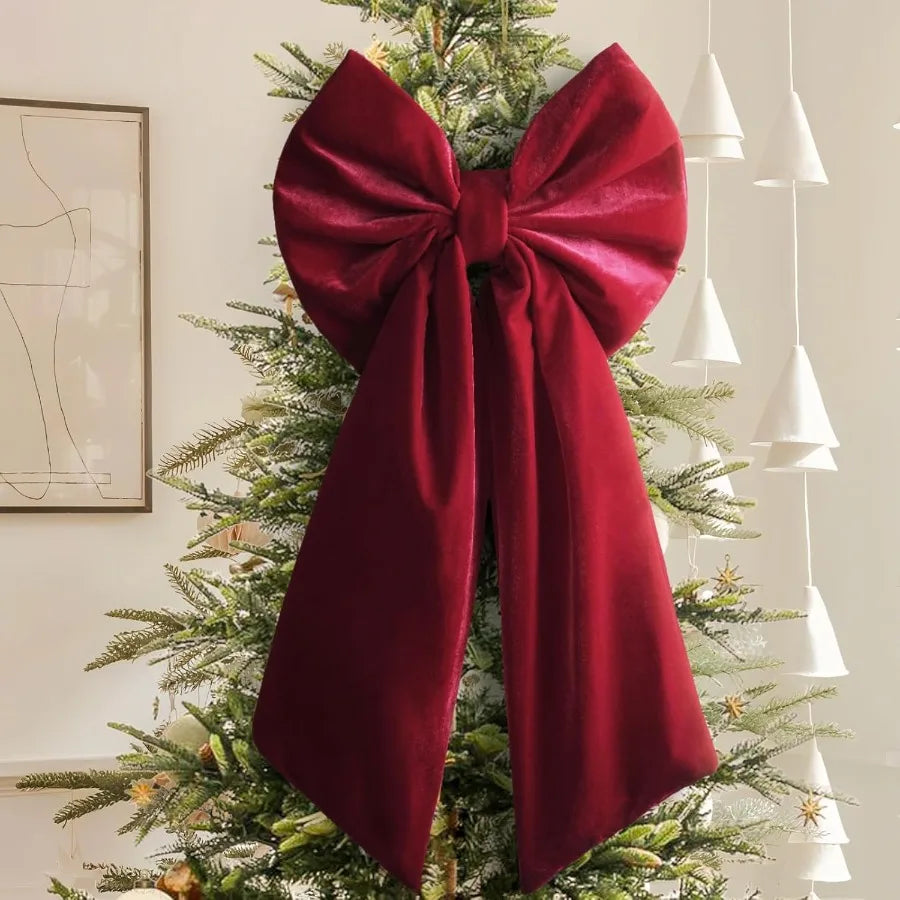 Large Red Velvet Christmas Tree Topper 36x18 Inches for Indoor Outdoor Use Burgundy Ribbon Gift Bows for Home Decor Wreaths Man