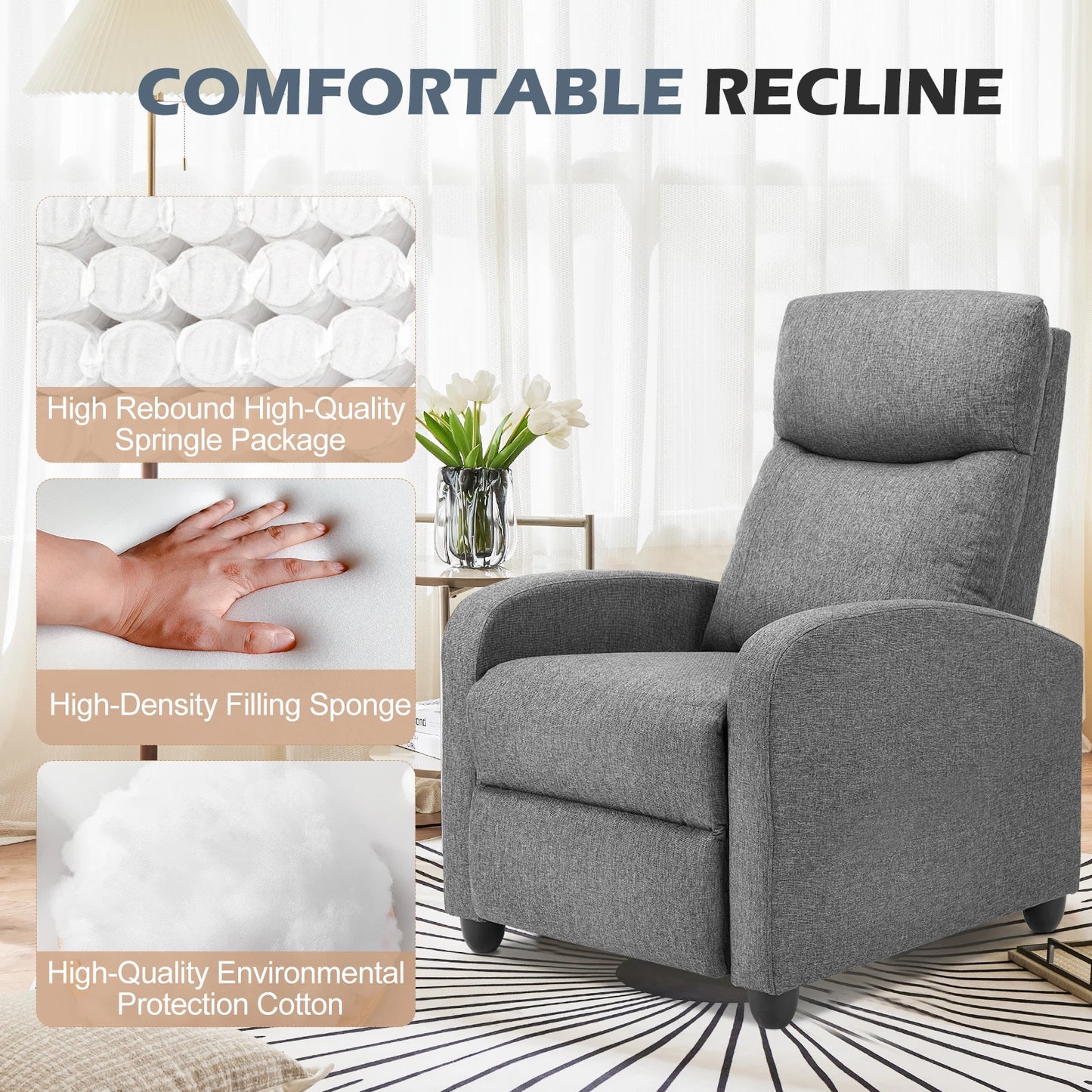 JHK Recliner Chair Massage Sofa Fabric Lumbar Support